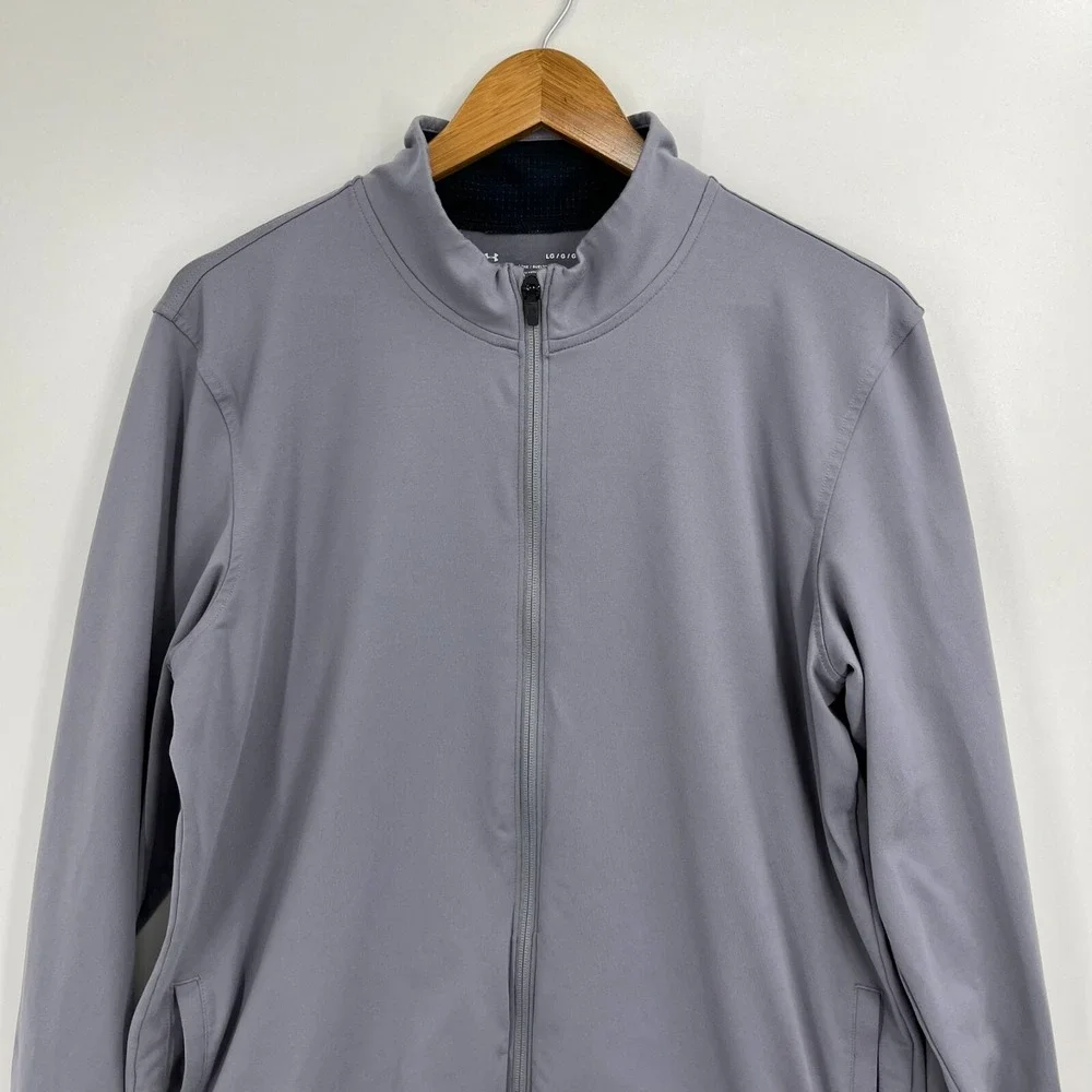 Under Armour Mens HeatGear Full Zip Track Jacket Grey Black Loose Fit Large